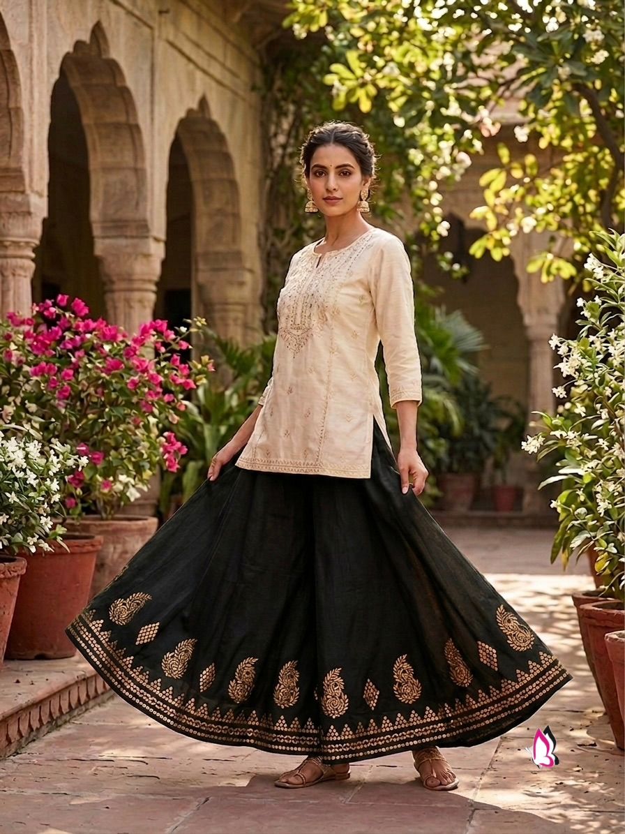 32 Kali Flared Palazzo with Gold Zari / gotta work | Festive Ethnic Kalidar Sharara Palazzo for Women