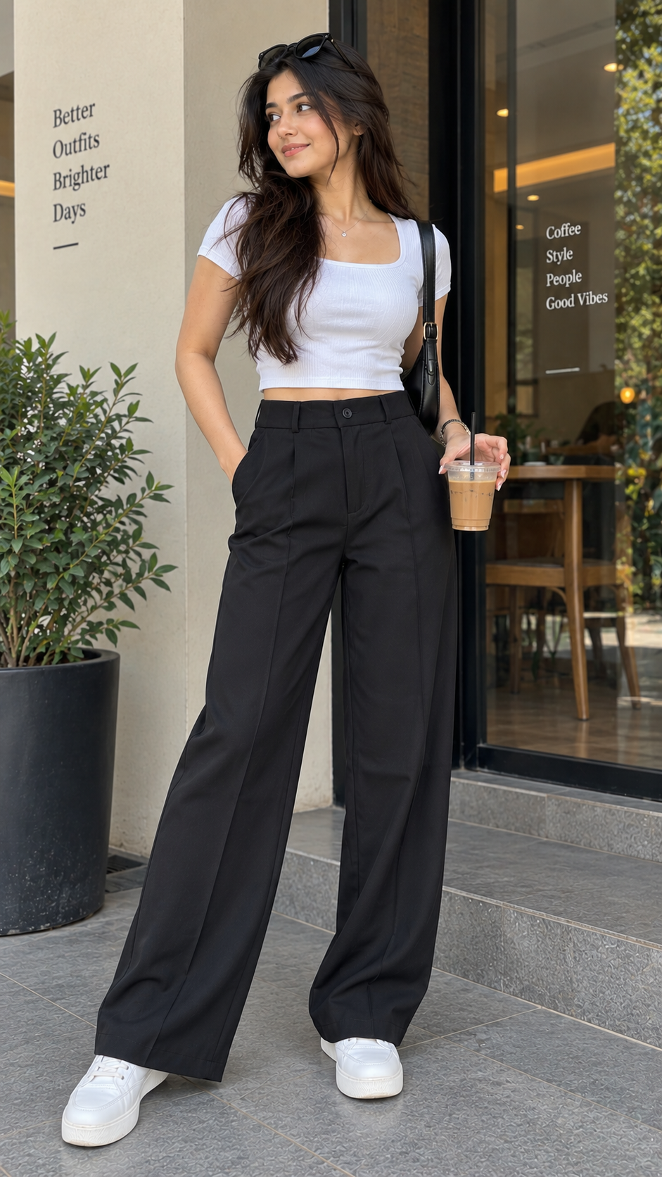 Women's High Rise Korean Style Baggy Trousers | Front Pleated Formal Straight Leg Palazzo Pants for Work & Casual Wear | 11236