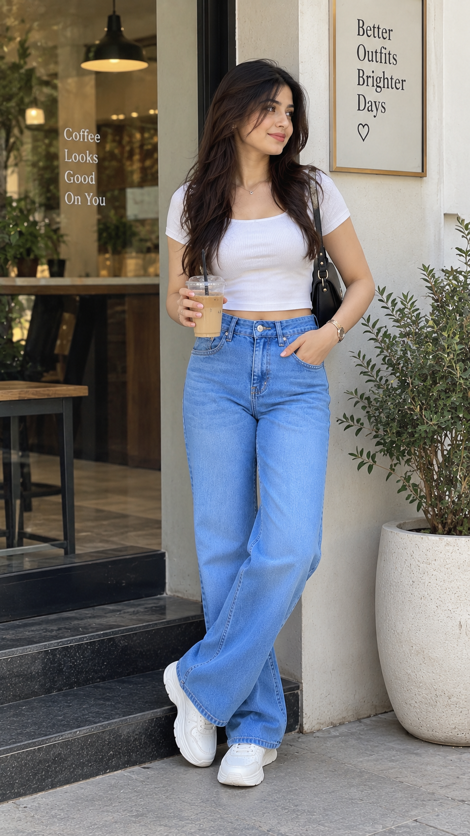 Women's High Waist Wide Leg Jeans | Dark Blue Relaxed Fit Denim Pants | #51030