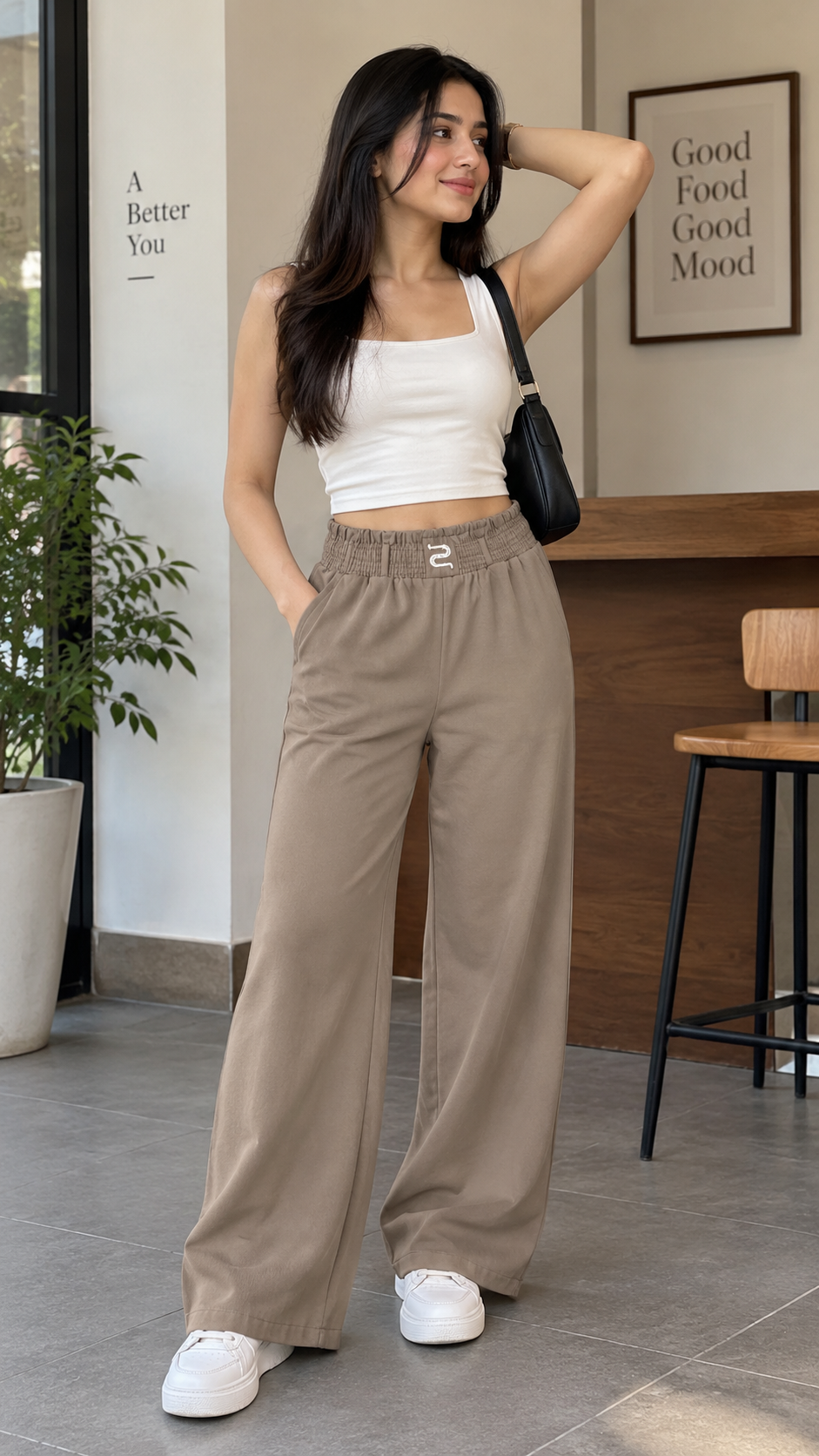 Korean Loose Wide Leg Pants for Women | High-Waisted Elasticated Daily Wear Palazzo Bottoms | #11223